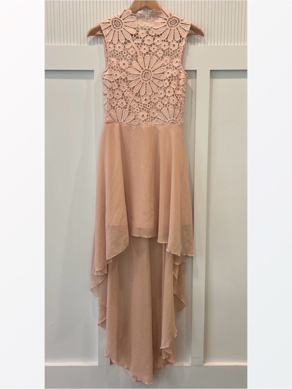 Boohoo Blush Crochet High-Low Dress